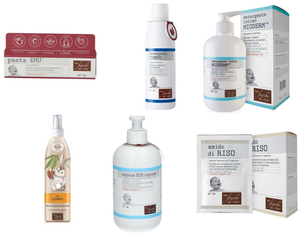 Immagine di Offerta Fiocchi di Riso Sapone non Sapone+Crema Fluida Corpo+Pasta Emu+ Intimo Mioderm+Amido di Riso+Detergente Corpo