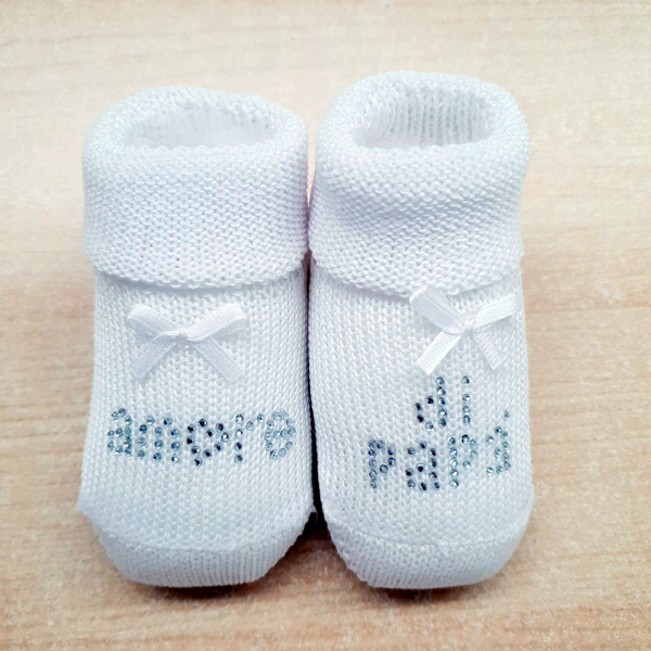 Immagine di Babbucce Bianche 100% caldo cotone con scritta AMORE DI PAPA'