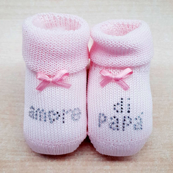 Immagine di Babbucce Rosa 100% in caldo cotone con scritta AMORE DI PAPA'