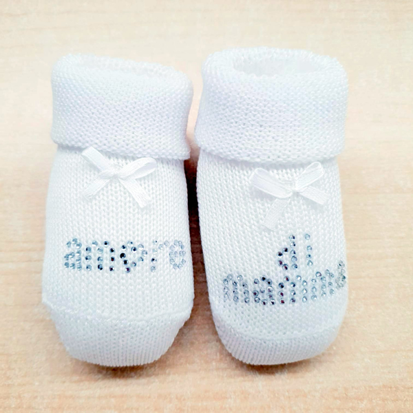 Immagine di Babbucce Bianche 100% in caldo cotone con scritta AMORE DI MAMMA