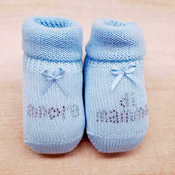 Immagine di Babbucce Azzurre 100% in caldo cotone con scritta AMORE DI MAMMA