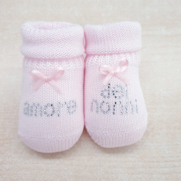 Immagine di Babbucce Rosa 100% in caldo cotone con scritta AMORE DEI NONNI
